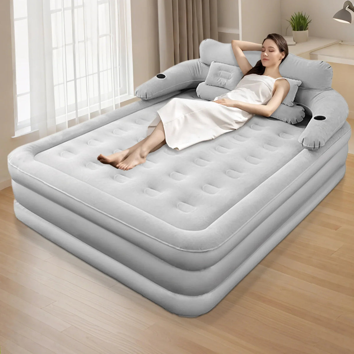 FabFit 2 Person Inflatable Camping Mattress with Built-In Pump – 203 x 152 x 48 cm PVC Air Bed