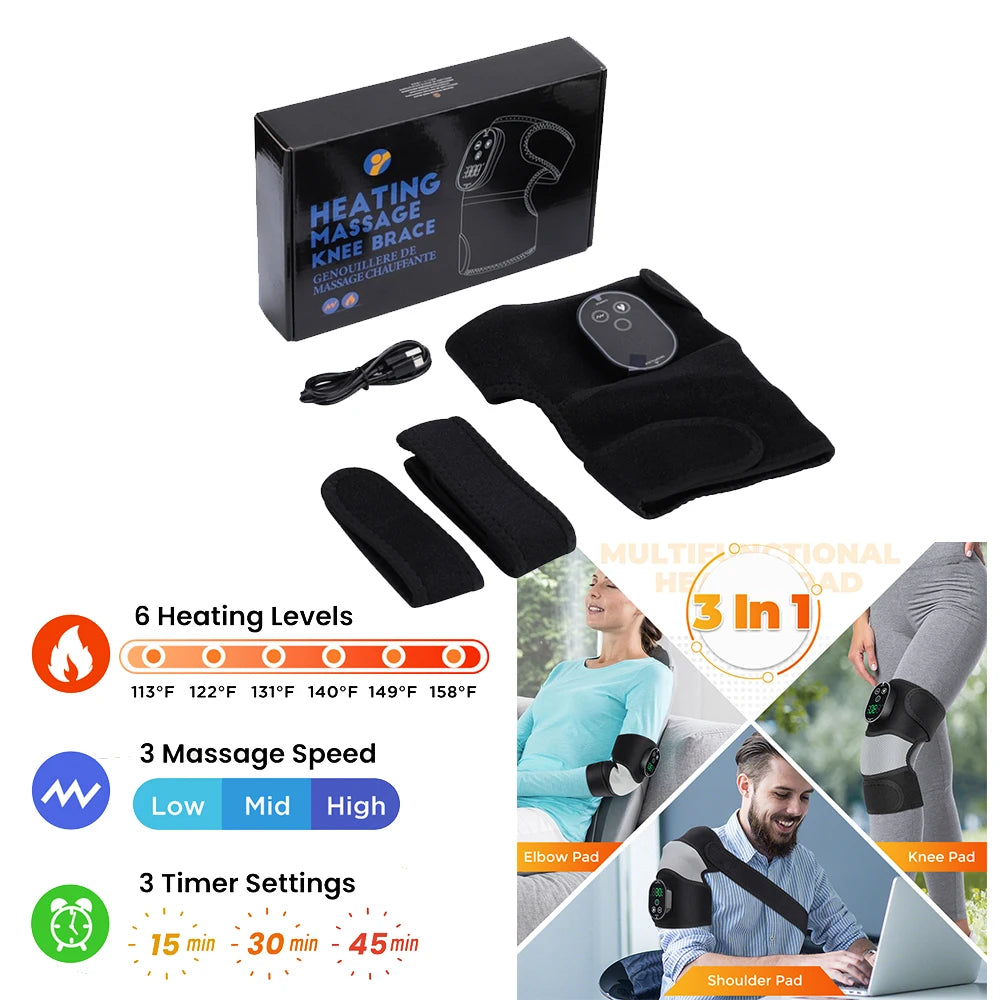 FabFit Cordless Heated Knee Massager – 3-in-1 Knee, Shoulder & Elbow Wrap, 4000mAh, Timer
