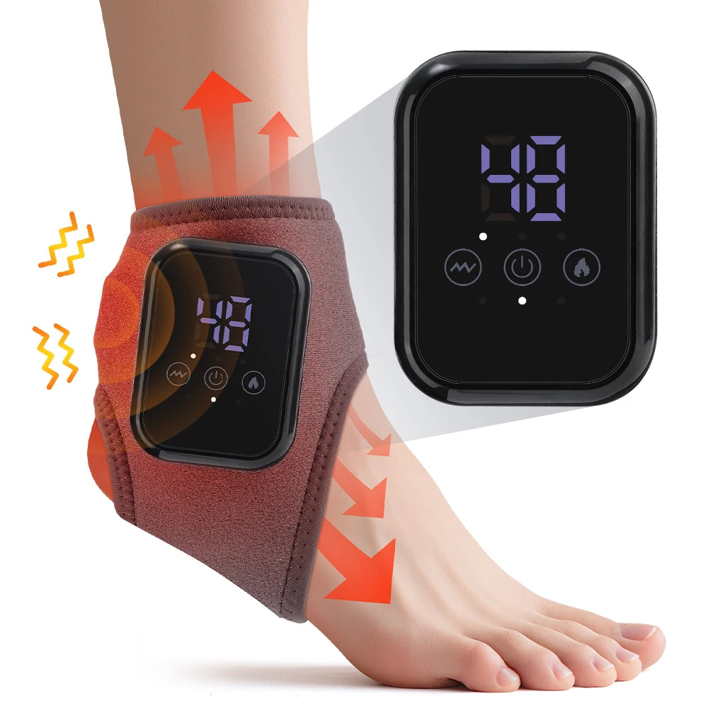 FabFit Heated Ankle & Foot Massager Wrap – Heat & Vibration Modes, Battery Powered, Nylon