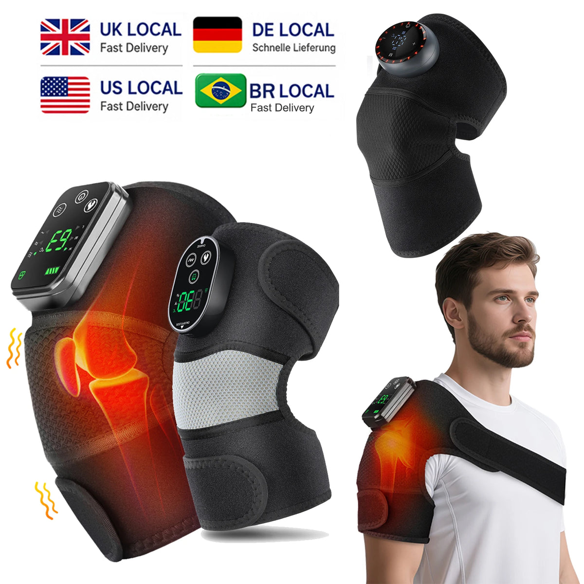 FabFit Cordless Heated Knee Massager – 3-in-1 Knee, Shoulder & Elbow Wrap, 4000mAh, Timer