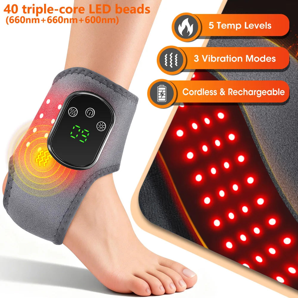 FabFit Cordless Heated Ankle Massager Wrap – 660 nm Red Light, 40 LEDs, 3 Vibration Modes