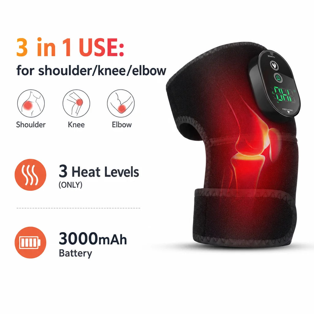 FabFit Rechargeable Heated Knee Massager – 3-in-1 Shoulder, Knee & Elbow Wrap, 5000mAh Option