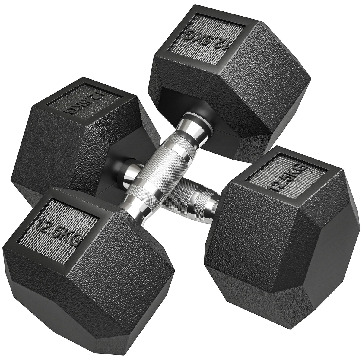 FabFit Rubber Hex Dumbbells 2 x 12.5 kg – Pair of Hand Weights for Home Gym Strength Training