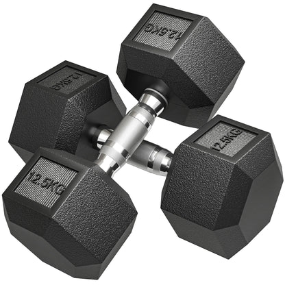 FabFit Rubber Hex Dumbbells 2 x 12.5 kg – Pair of Hand Weights for Home Gym Strength Training