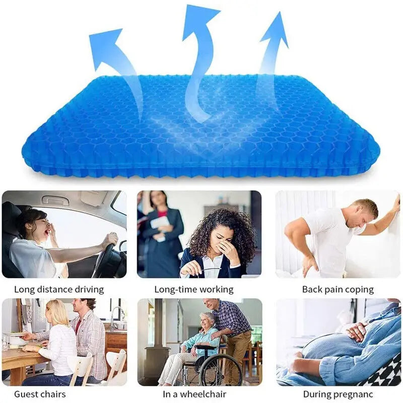 FabFit Honeycomb Gel Seat Cushion – Double Thick, Breathable & Non-Slip Sitting Pad, Blue