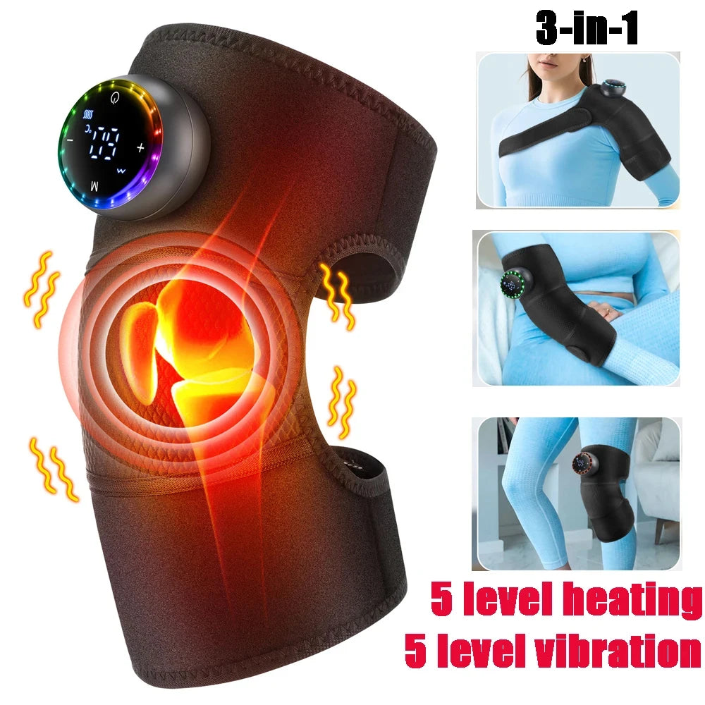 FabFit Rechargeable Heated Knee Massager 2-in-1 – Knee & Elbow Wrap, 3 Heat Levels, Vibration