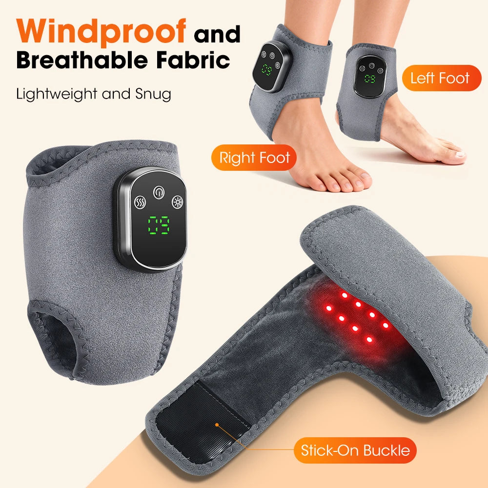 FabFit Cordless Heated Ankle Massager Wrap – 660 nm Red Light, 40 LEDs, 3 Vibration Modes