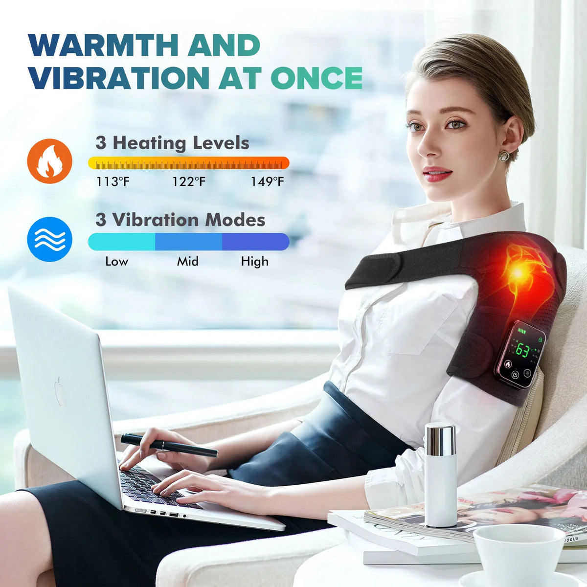 FabFit 3-in-1 Cordless Heated Knee & Shoulder Massager – Vibration Wrap for Leg, Arm & Joints