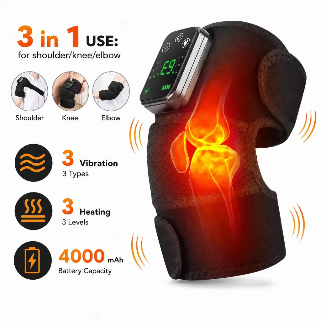 FabFit Heated Knee Massager Wrap – 3 Heat Levels 45–65°C, Vibration, 4000mAh Rechargeable