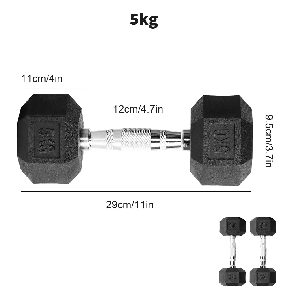 FabFit Hex Dumbbells Set 2 x 5 kg or 2 x 7.5 kg – Rubber-Covered Hand Weights for Home Gym