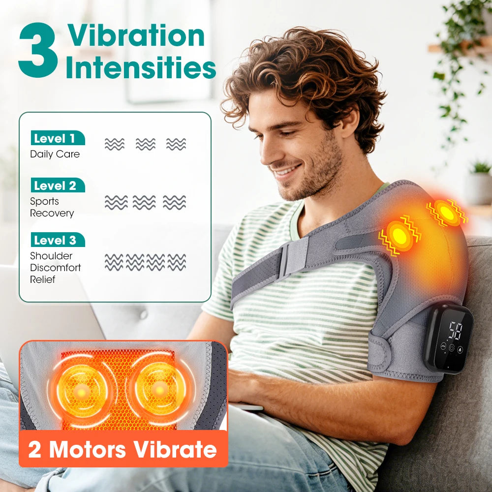 FabFit Cordless Heated Shoulder Brace – Vibration Massage Wrap with Soothing Warmth