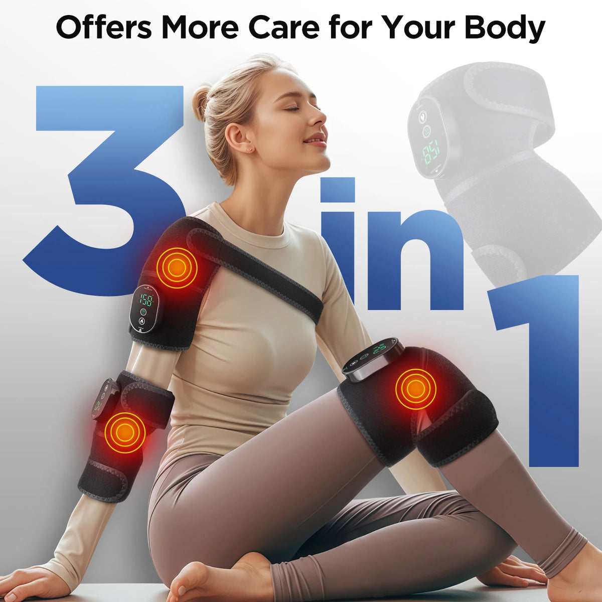 FabFit Electric Heated Knee Massager – Warming Wrap Pad for Knee, Elbow & Shoulder, Polyester