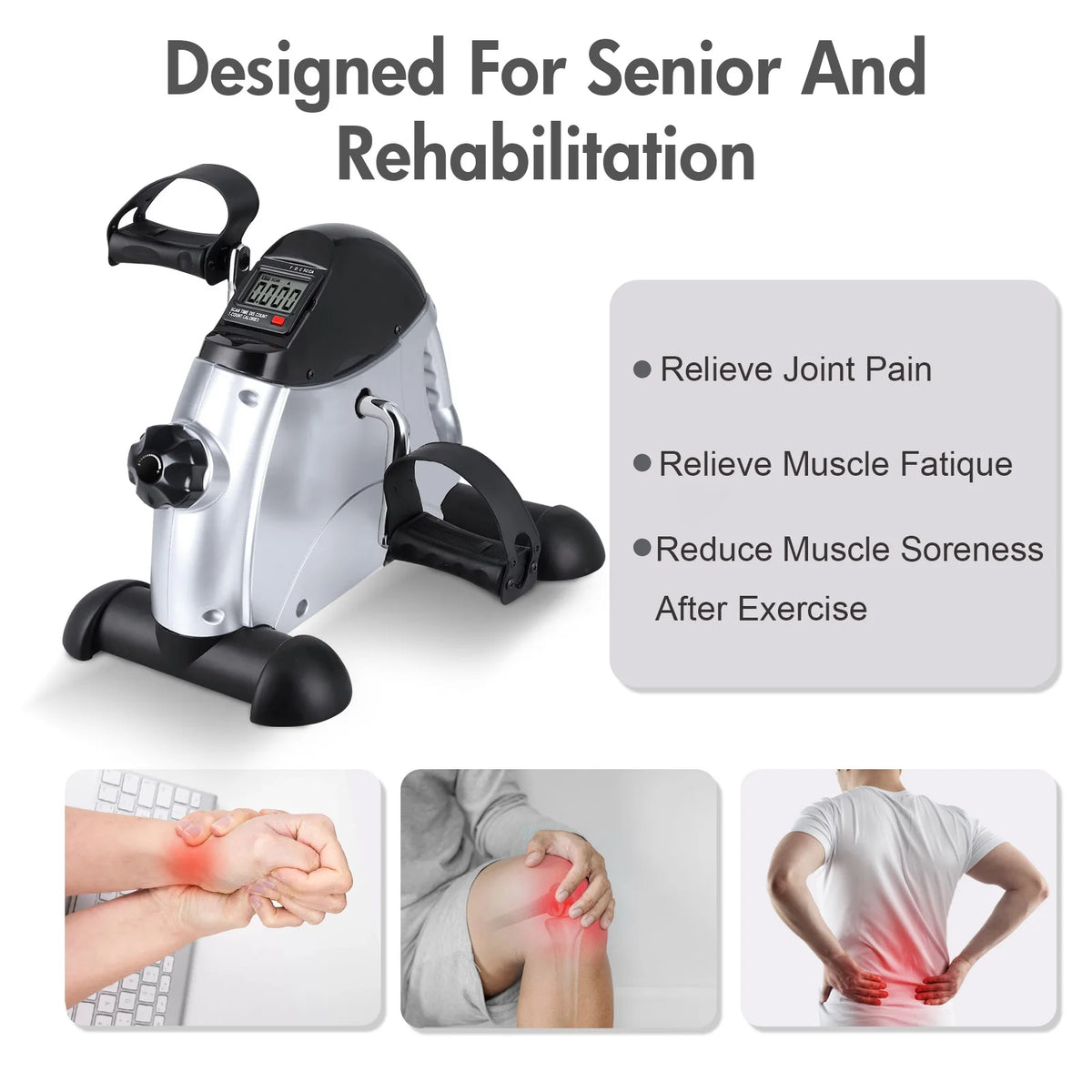 FabFit Mini Pedal Exerciser with LCD Display – Under Desk Bike for Leg & Arm Workouts, 4 Colours