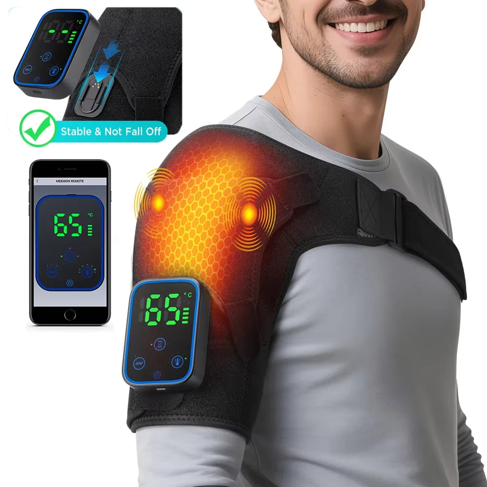FabFit Cordless Heated Shoulder Brace – Vibration Massage Wrap with Soothing Warmth