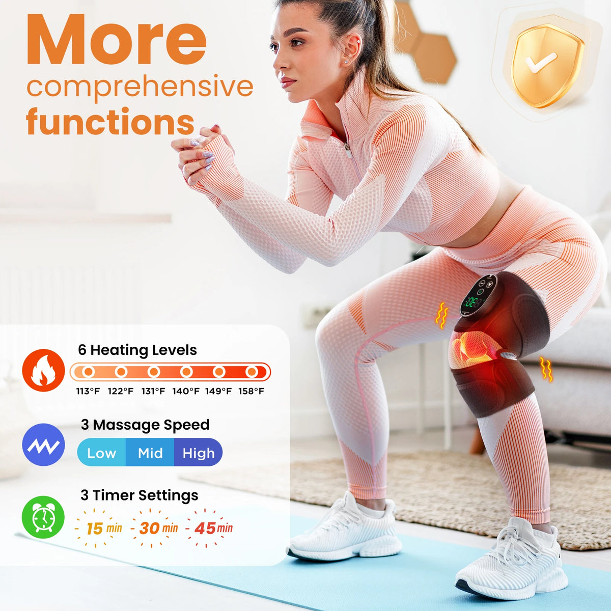 FabFit Cordless Heated Knee Massager – 3-in-1 Knee, Shoulder & Elbow Wrap, 4000mAh, Timer