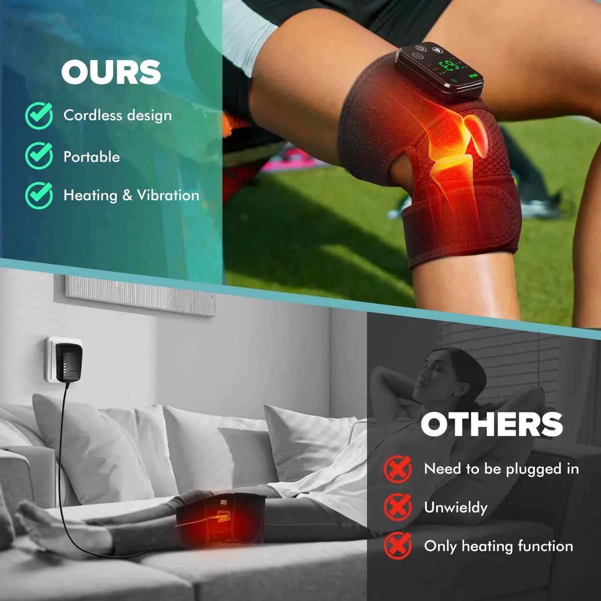 FabFit Heated Knee & Shoulder Massager Wrap – Warm Compress & Vibration, Battery Powered