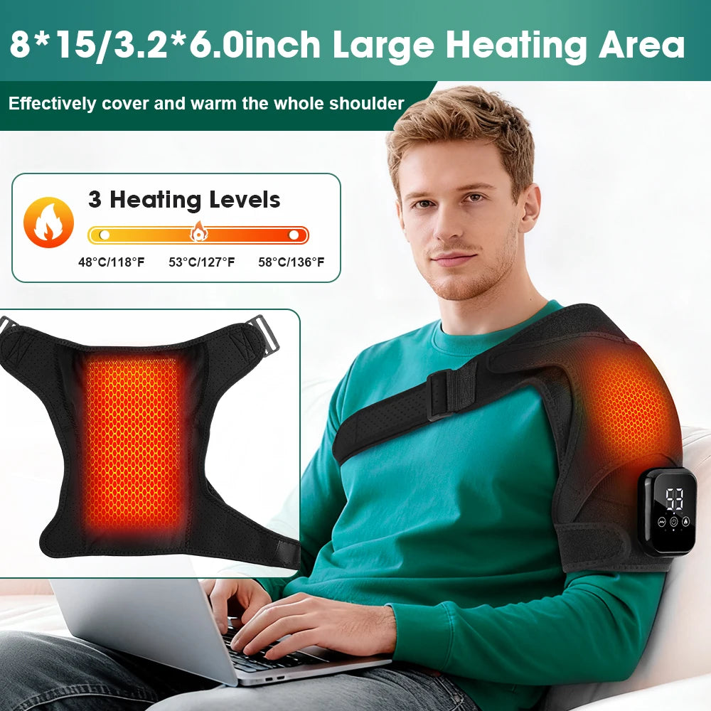 FabFit Cordless Heated Shoulder Brace – Vibration Massage Wrap with Soothing Warmth