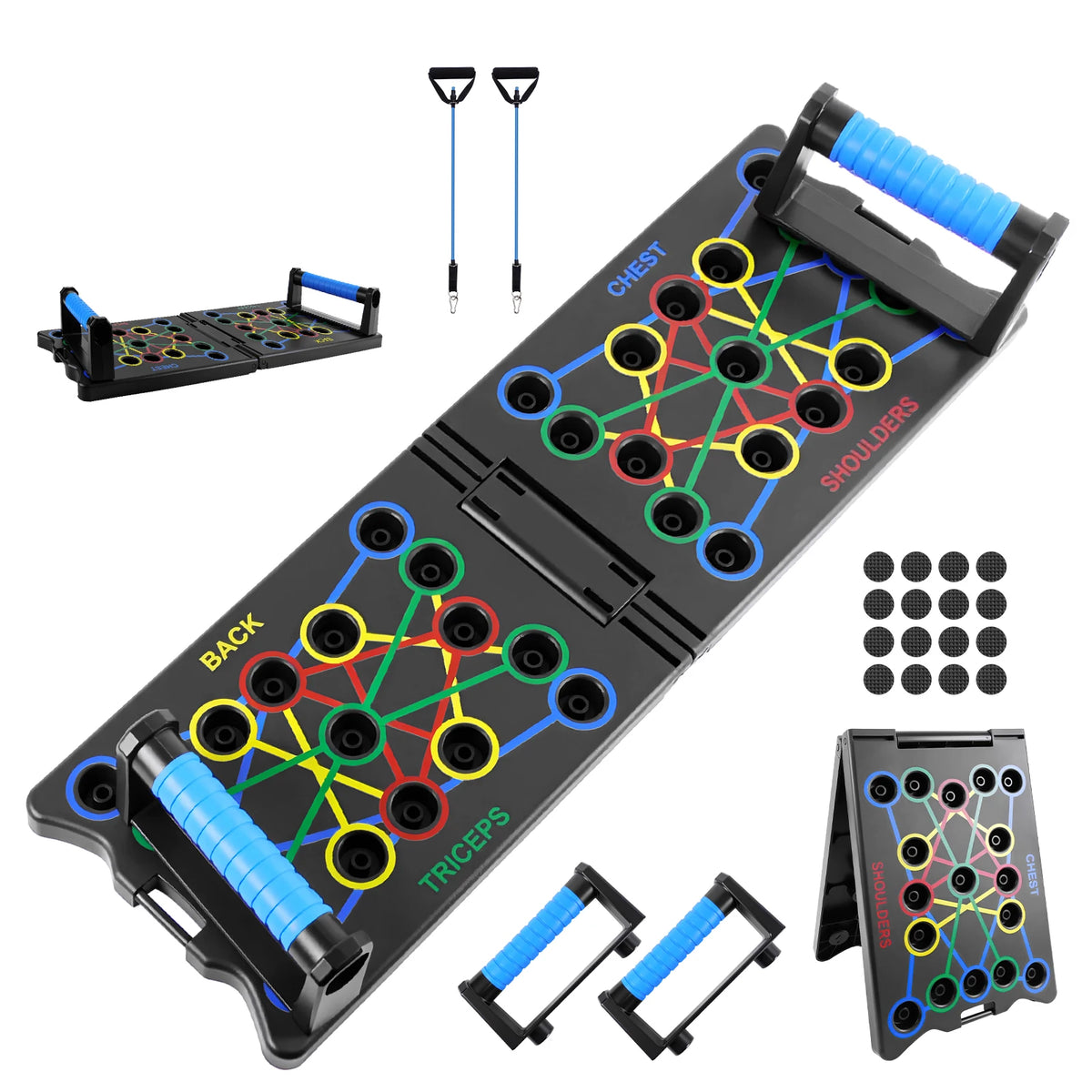 FabFit Foldable Push Up Board with Resistance Bands – 24-in-1 Press Up Board for Home Workouts