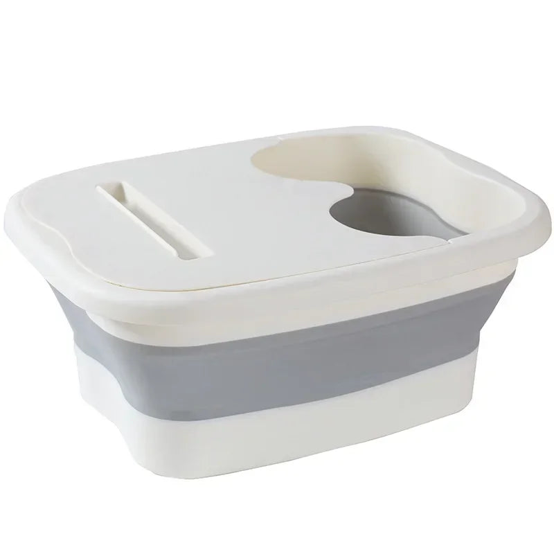 FabFit Foldable Foot Bath Soaking Bucket with Cover – Collapsible Basin, White, Pink or Green