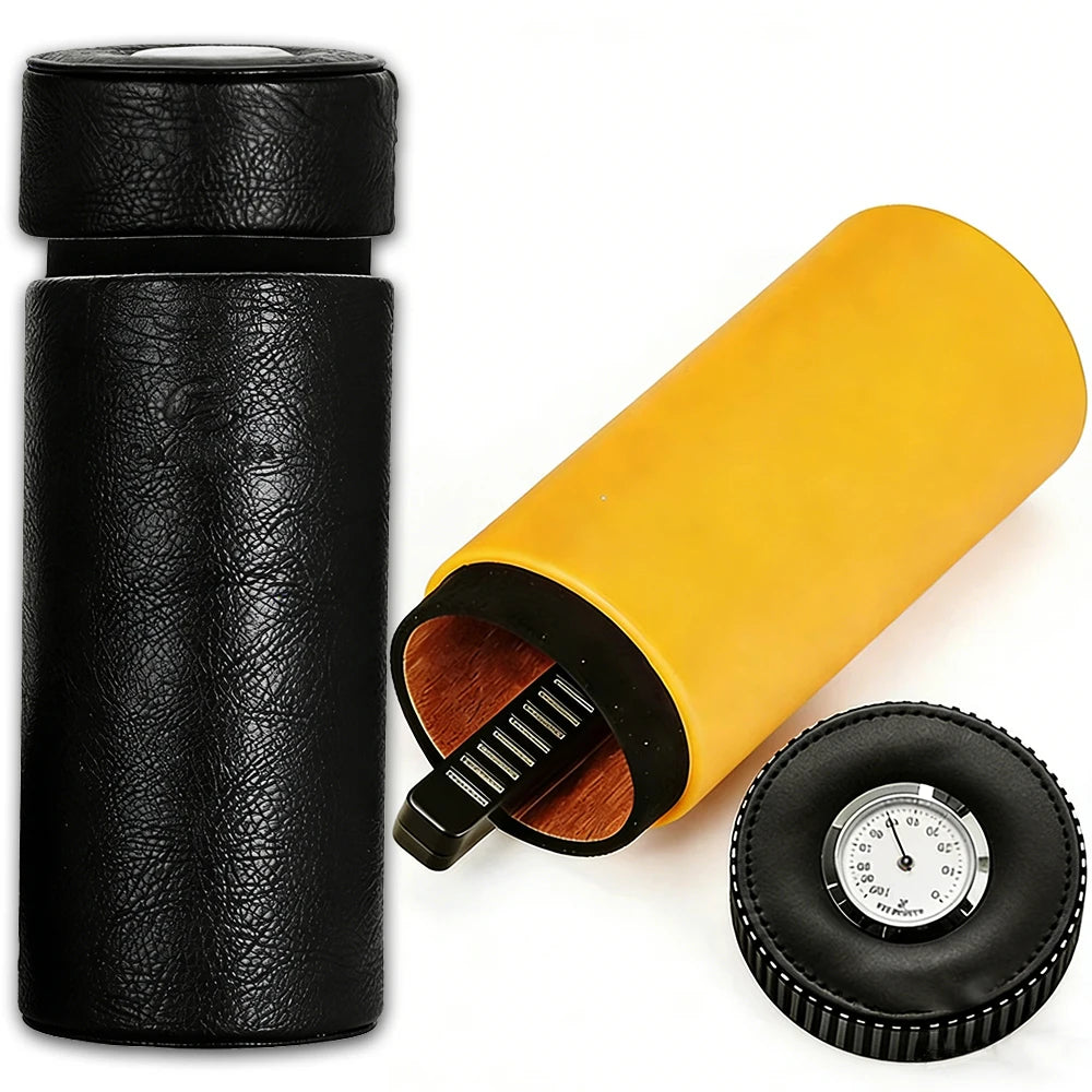 FabFit Portable Leather Cigar Case – Cedar Wood Lined Travel Humidor with Hygrometer, Fits 5