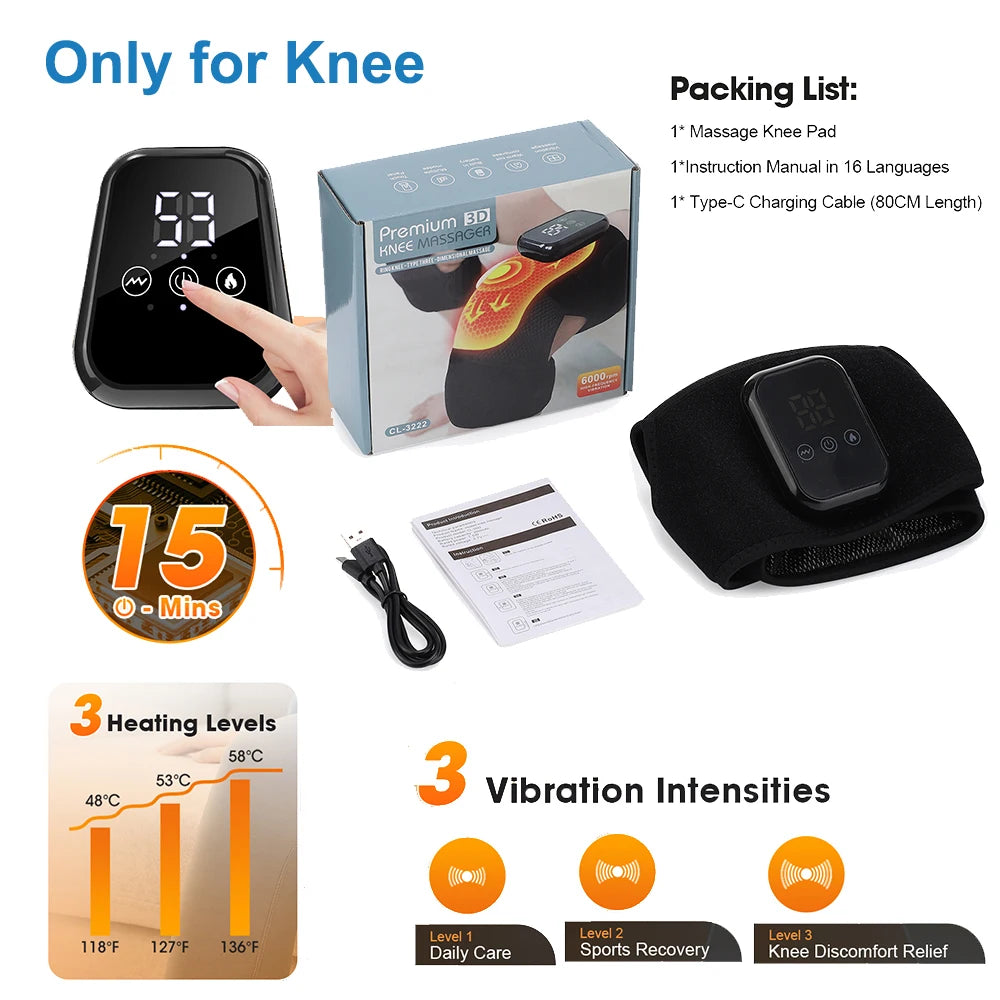 FabFit Cordless Heated Knee Massager – 3-in-1 Knee, Shoulder & Elbow Wrap, 4000mAh, Timer
