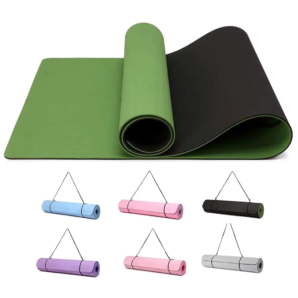 FabFit TPE Yoga Mat – Non-Slip 183 x 61 x 0.6 cm for Pilates & Fitness, with Carry Strap