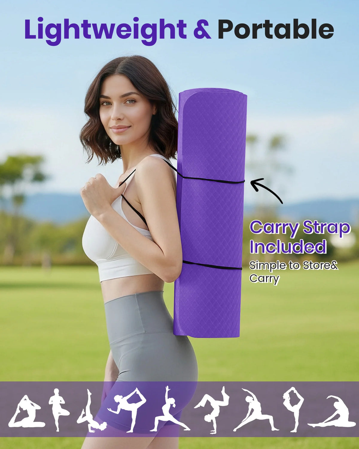 FabFit TPE Yoga Mat – Non-Slip 183 x 61 x 0.6 cm for Pilates & Fitness, with Carry Strap