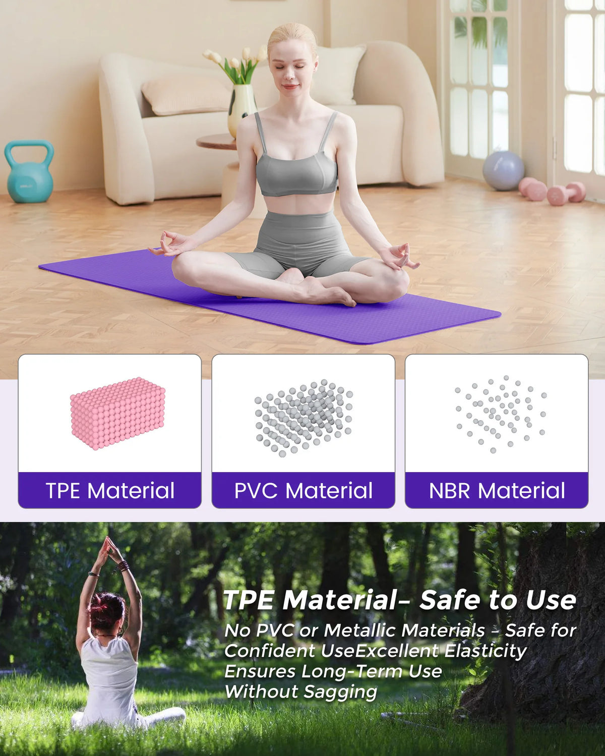 FabFit TPE Yoga Mat – Non-Slip 183 x 61 x 0.6 cm for Pilates & Fitness, with Carry Strap