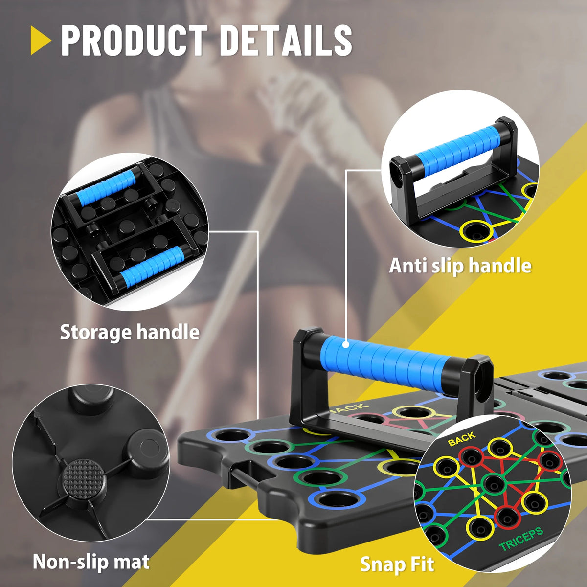 FabFit Foldable Push-Up Board – Portable Multifunctional Push-Up Bar for Home Strength Training