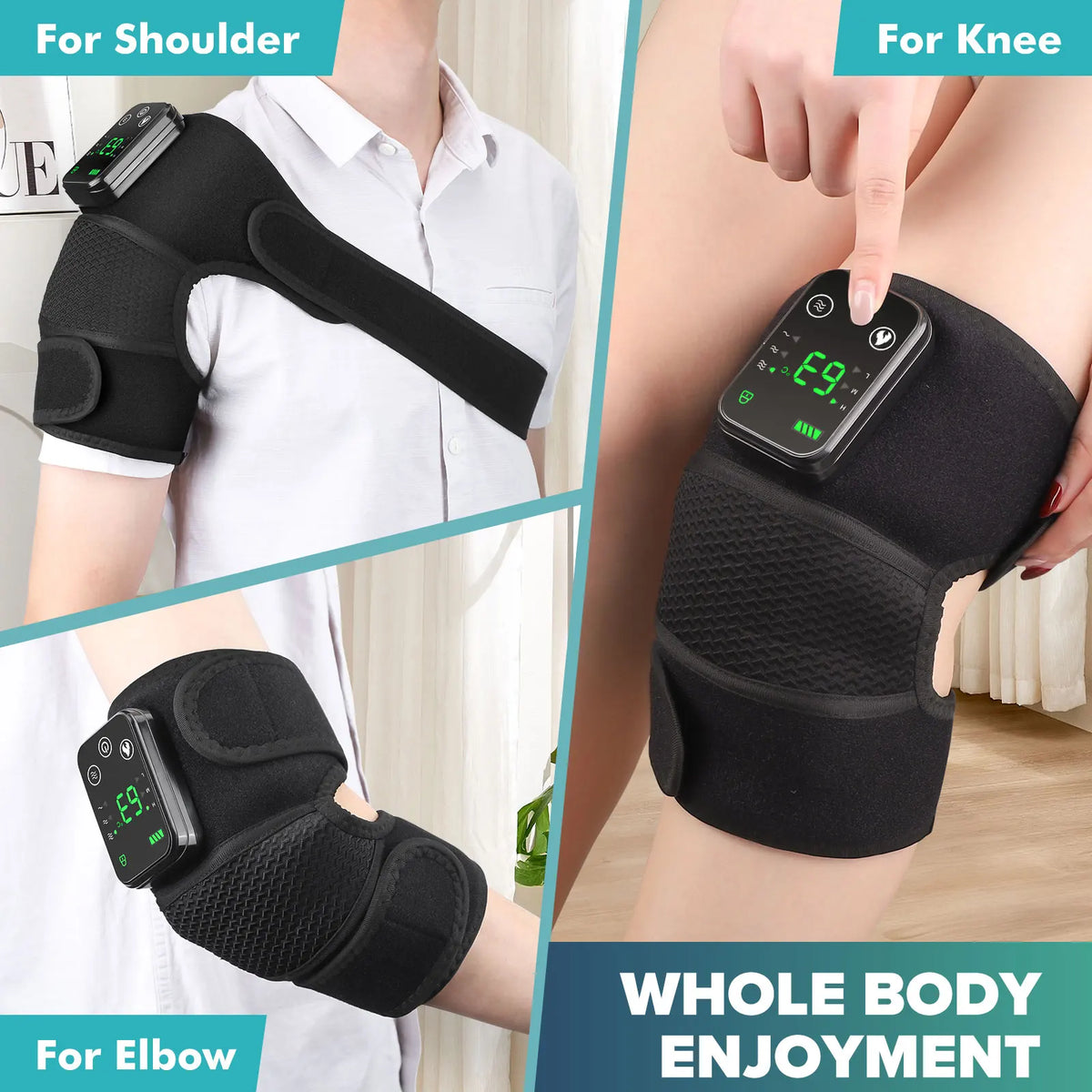 FabFit Heated Knee & Shoulder Massager Wrap – Warm Compress & Vibration, Battery Powered