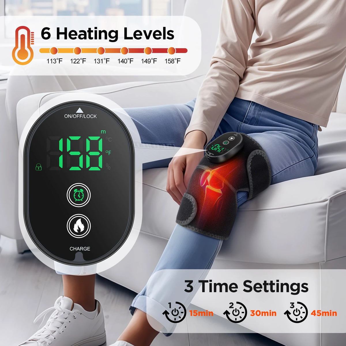 FabFit Electric Heated Knee Massager – Warming Wrap Pad for Knee, Elbow & Shoulder, Polyester