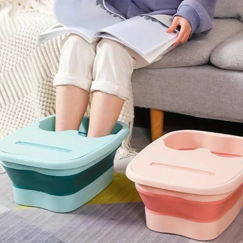 FabFit Foldable Foot Bath Soaking Bucket with Cover – Collapsible Basin, White, Pink or Green