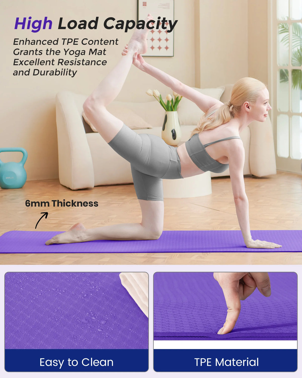 FabFit TPE Yoga Mat – Non-Slip 183 x 61 x 0.6 cm for Pilates & Fitness, with Carry Strap