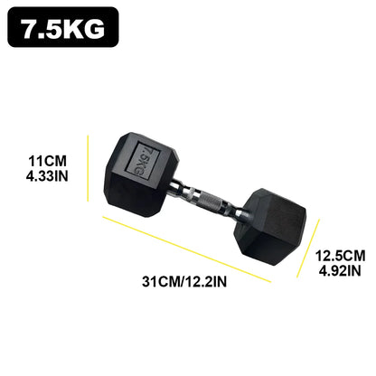 FabFit Hexagonal Rubber Dumbbells Pair – 2.5 kg, 5 kg or 7.5 kg Fixed Weights for Home Gym