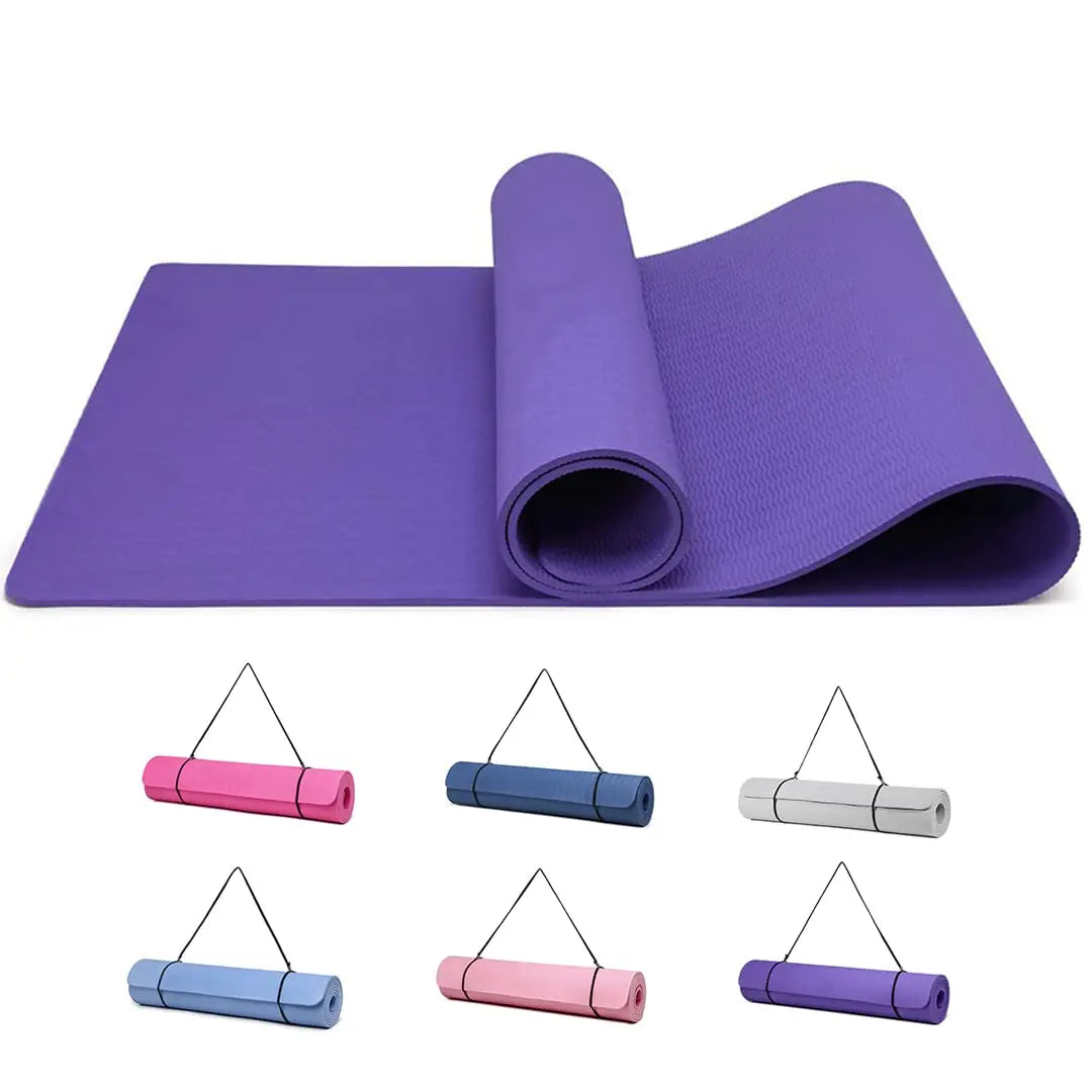 FabFit TPE Yoga Mat – Non-Slip 183 x 61 x 0.6 cm for Pilates & Fitness, with Carry Strap