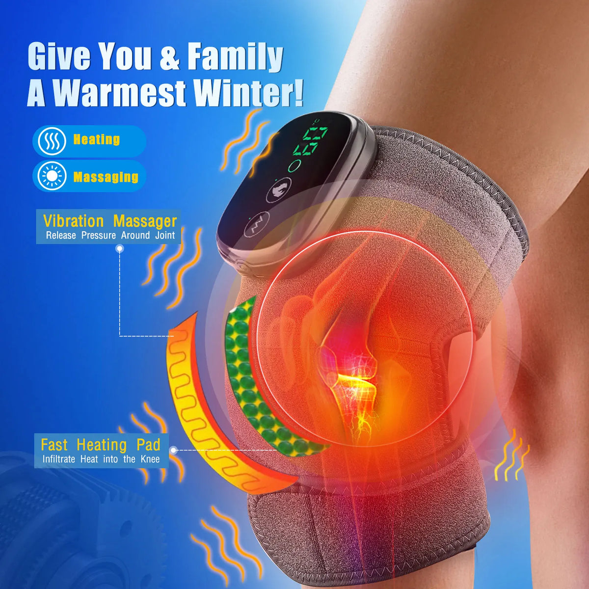 FabFit Heated Knee Massager Pads – 3 Heat Levels 45–65°C, Vibration, 4000mAh, Single or Pair