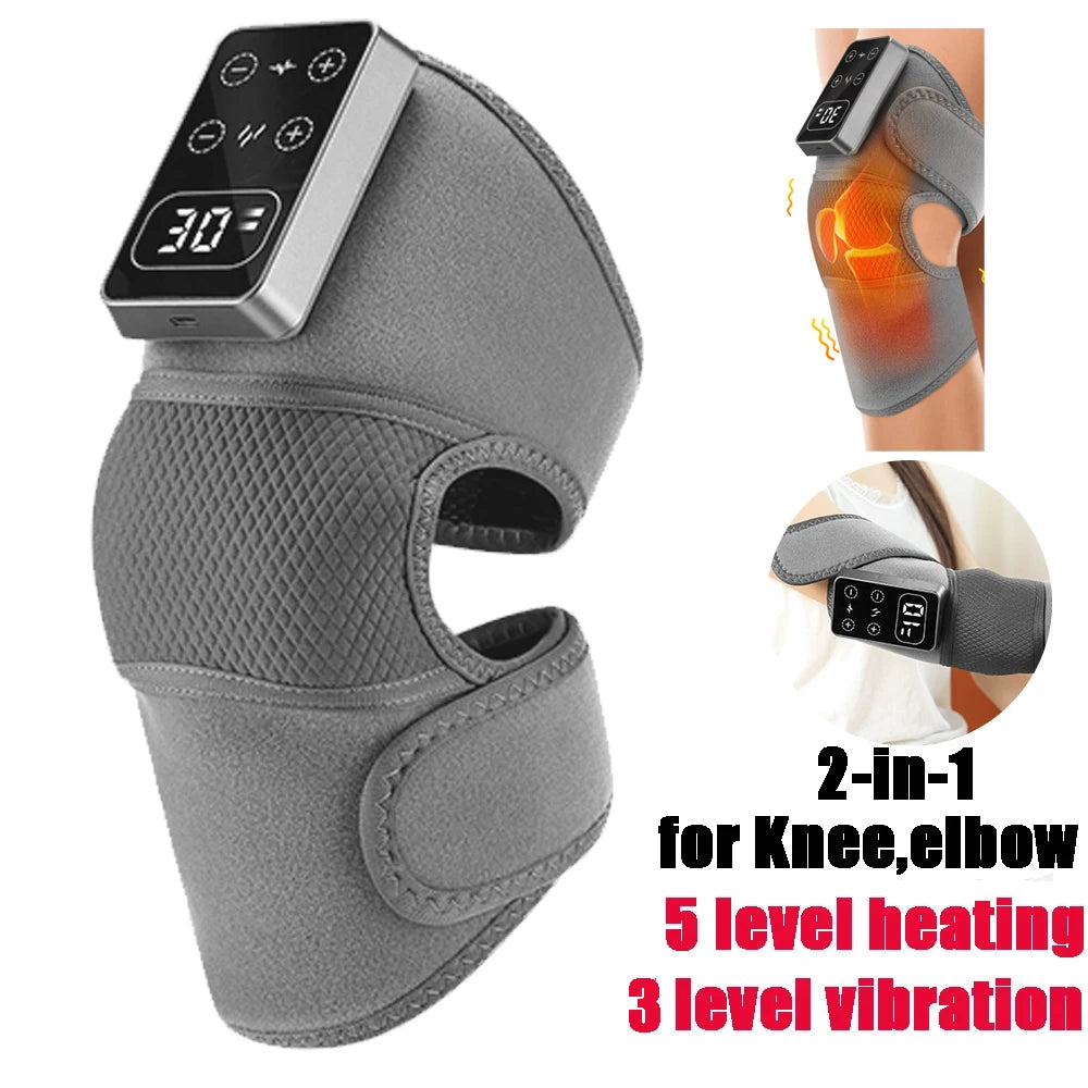 FabFit Rechargeable Heated Knee Massager 2-in-1 – Knee & Elbow Wrap, 3 Heat Levels, Vibration