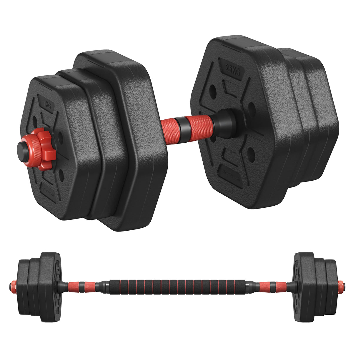 FabFit Adjustable Dumbbell Set 10 kg – Hexagon Weight Plates with Connecting Bar, Black