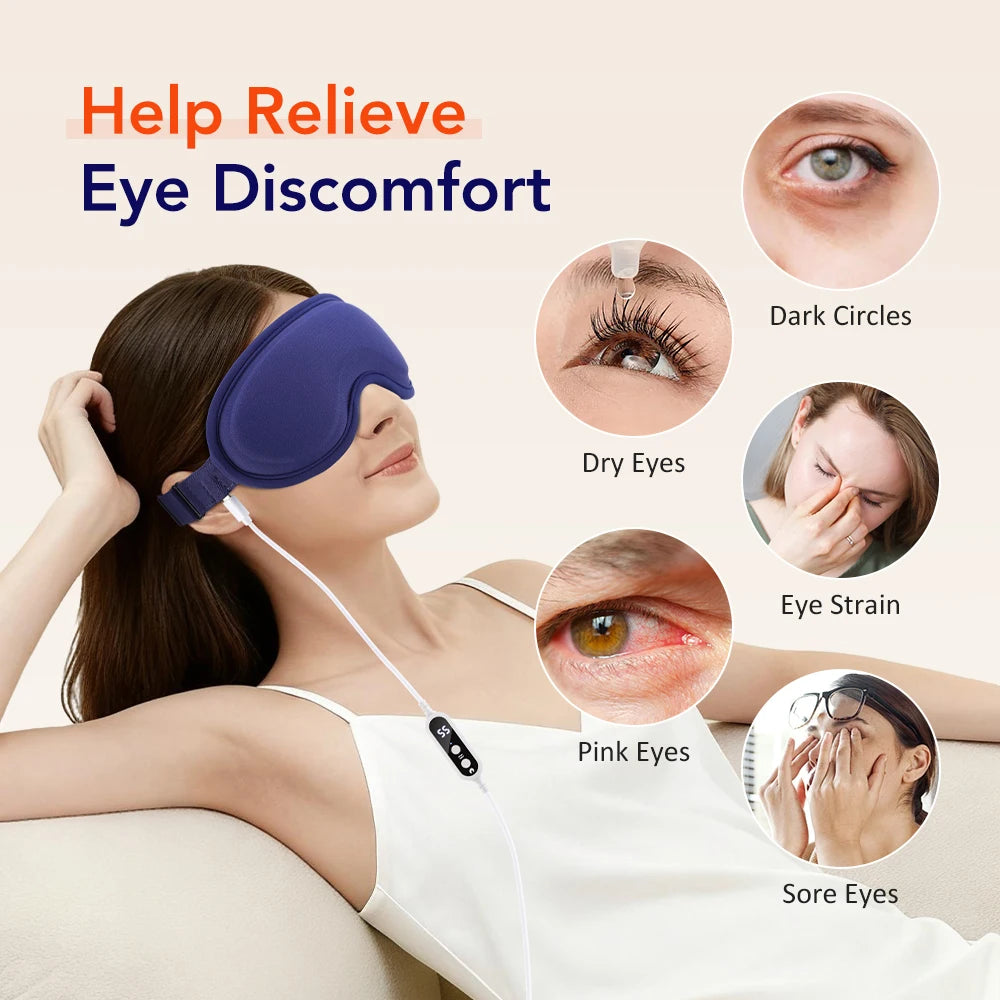 FabFit Heated Eye Massager Mask with Vibration – USB Warm Compress Blackout Mask, 2 Types
