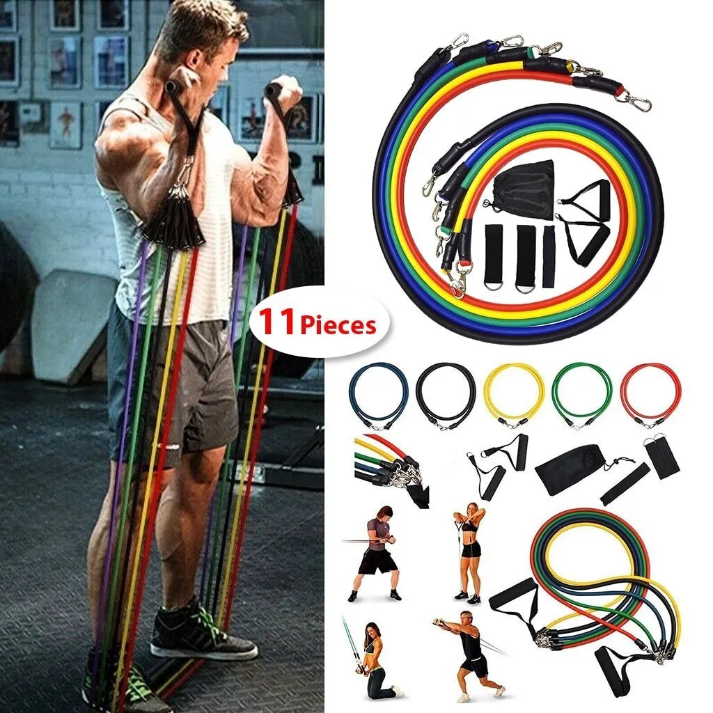 FabFit Resistance Bands Set 11 Pcs – Pull Rope Home Gym Kit for Yoga, Fitness & Strength Training