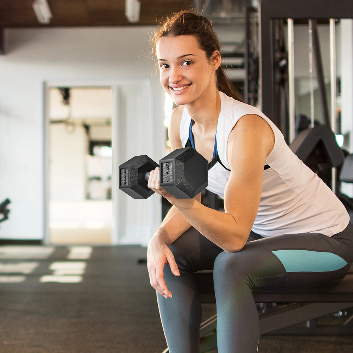 FabFit Rubber Hex Dumbbells 2 x 12.5 kg – Pair of Hand Weights for Home Gym Strength Training