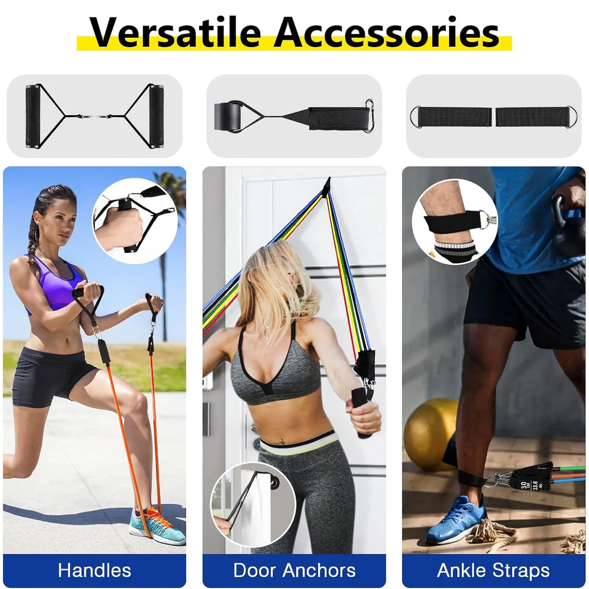 FabFit Resistance Bands Set 11 Pcs – Pull Rope Home Gym Kit for Yoga, Fitness & Strength Training