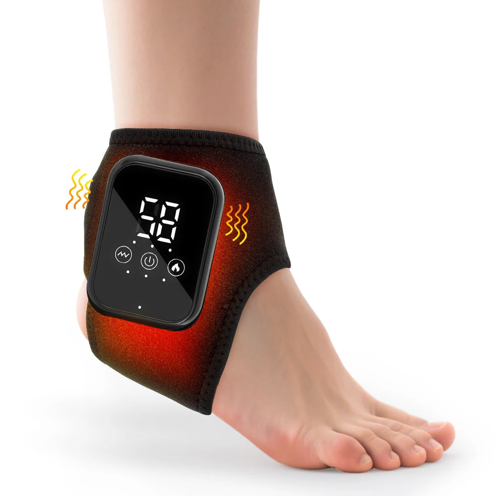 FabFit Heated Ankle & Foot Massager Wrap – Heat & Vibration Modes, Battery Powered, Nylon