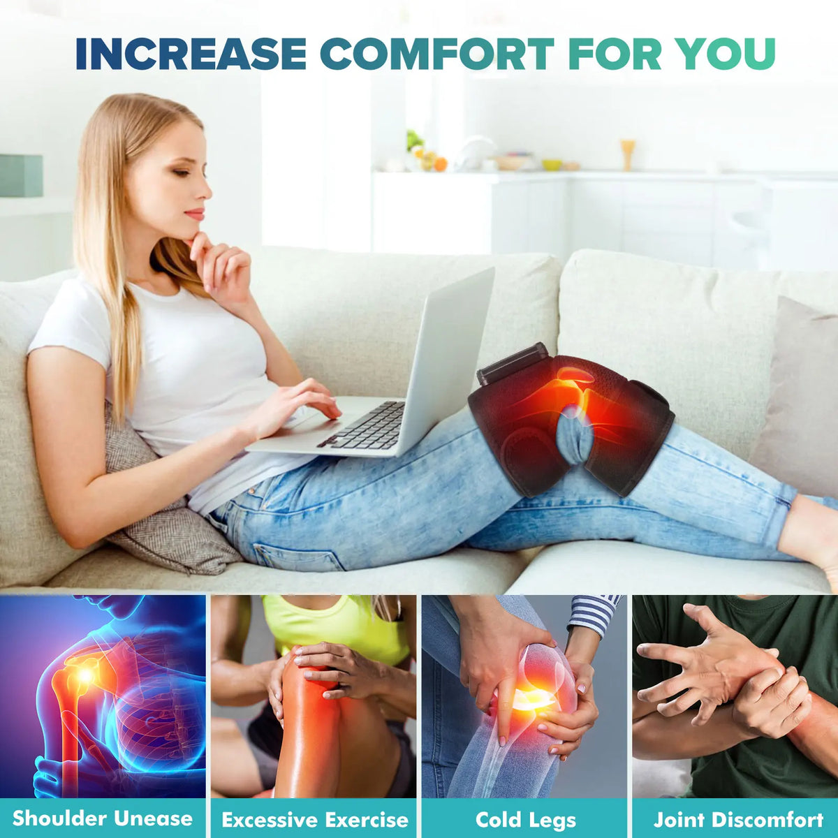 FabFit Heated Knee & Shoulder Massager Wrap – Warm Compress & Vibration, Battery Powered