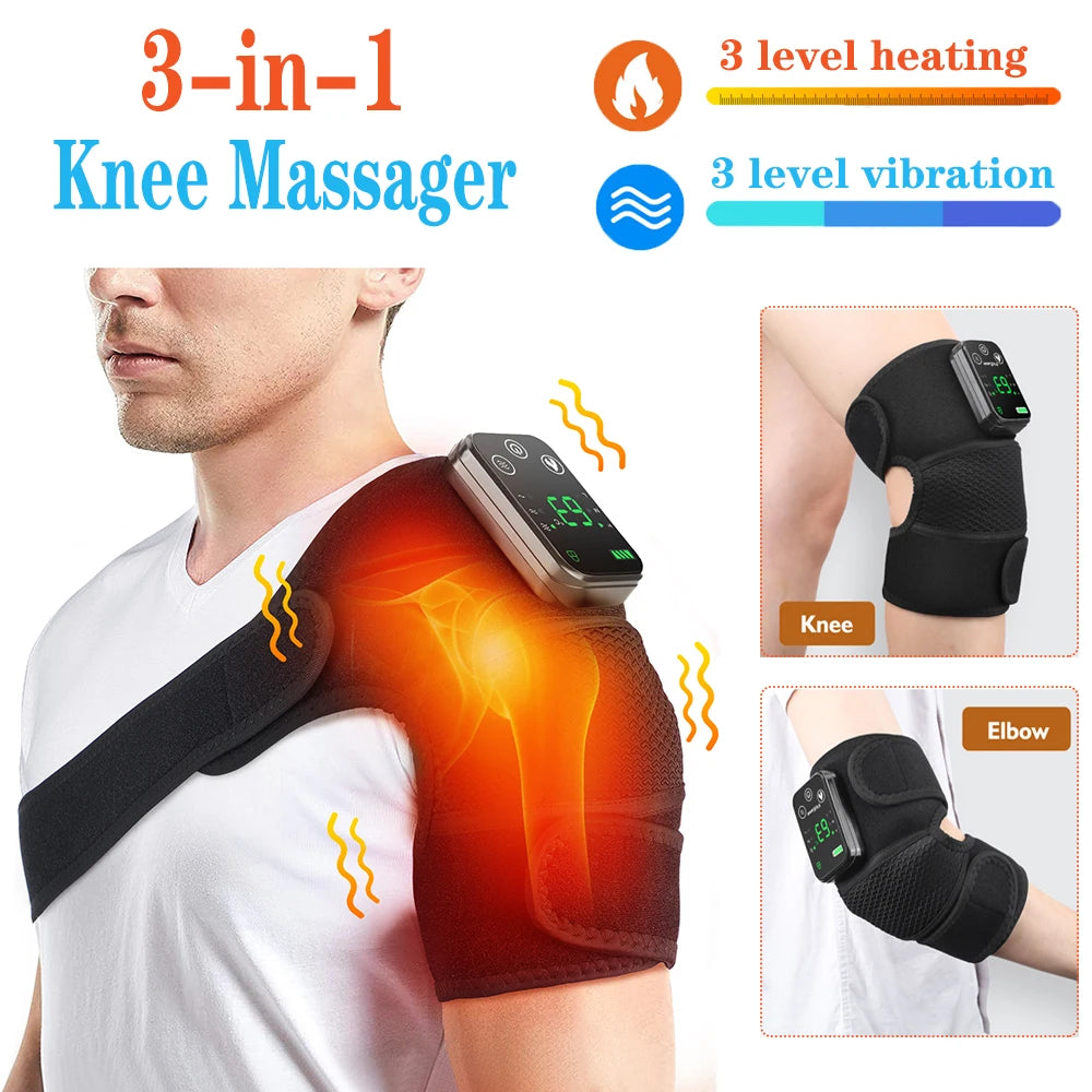 FabFit 3-in-1 Cordless Heated Knee & Shoulder Massager – Vibration Wrap for Leg, Arm & Joints