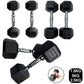 FabFit Hexagonal Rubber Dumbbells Pair – 2.5 kg, 5 kg or 7.5 kg Fixed Weights for Home Gym