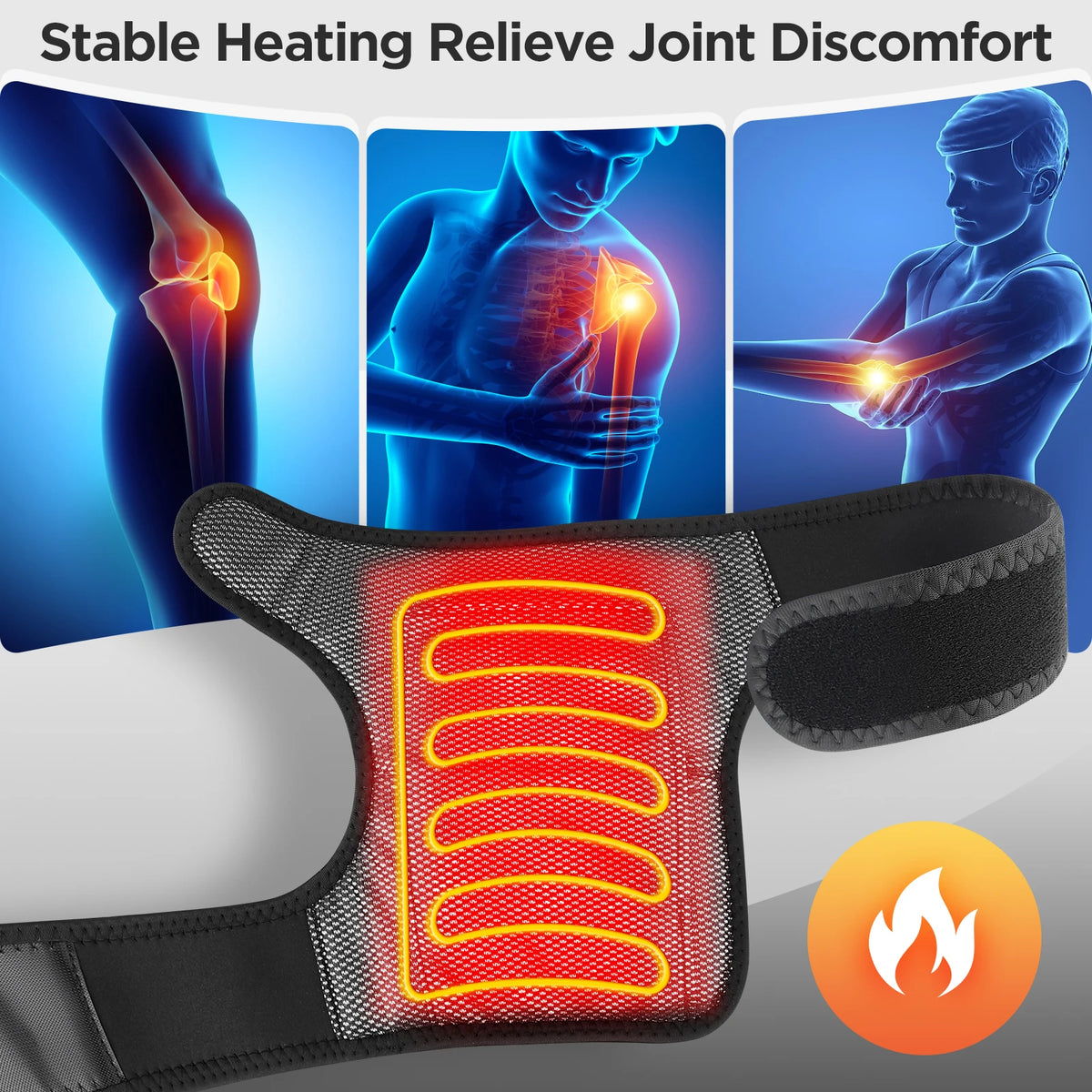 FabFit Electric Heated Knee Massager – Warming Wrap Pad for Knee, Elbow & Shoulder, Polyester