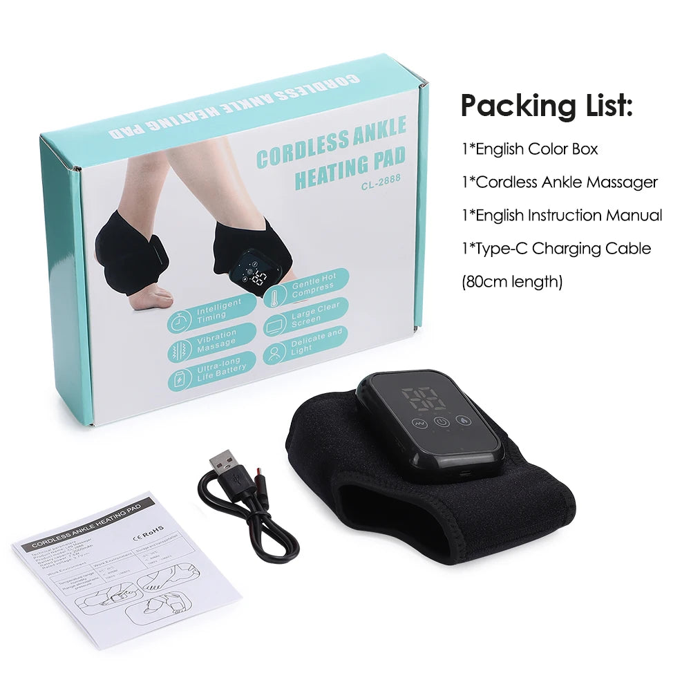 FabFit Cordless Heated Ankle Massager Wrap – 3 Heat Levels, 3 Vibration Modes, 2000mAh
