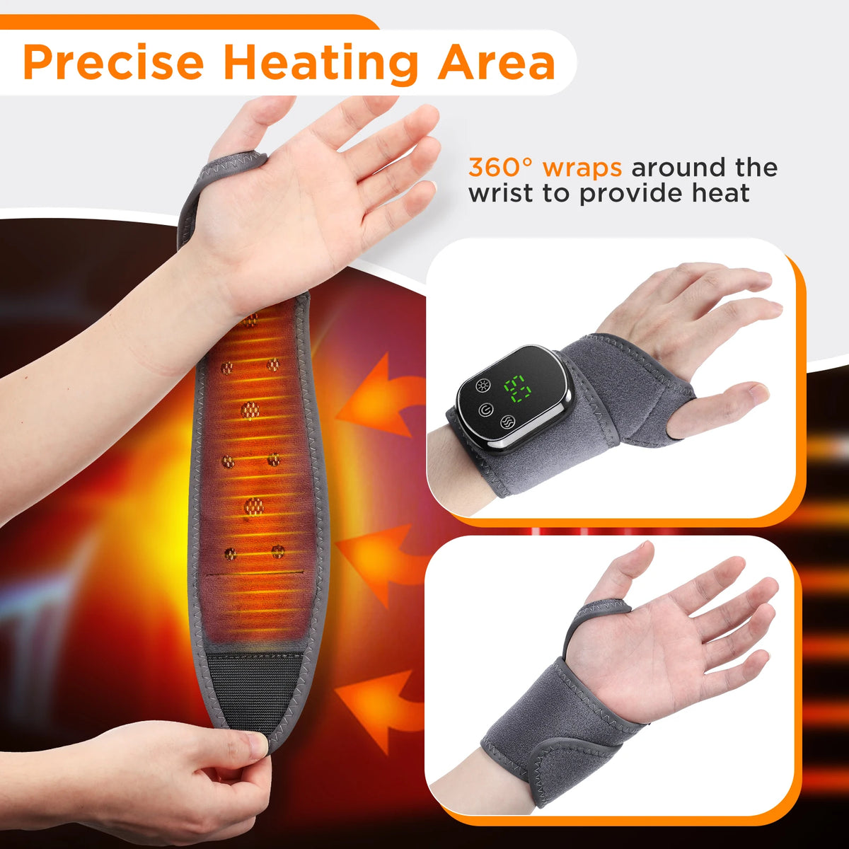 FabFit Cordless Heated Wrist & Ankle Massager Wrap – Heat & 3 Vibration Levels, Left or Right