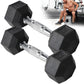 FabFit Hex Dumbbells Set 2 x 5 kg or 2 x 7.5 kg – Rubber-Covered Hand Weights for Home Gym